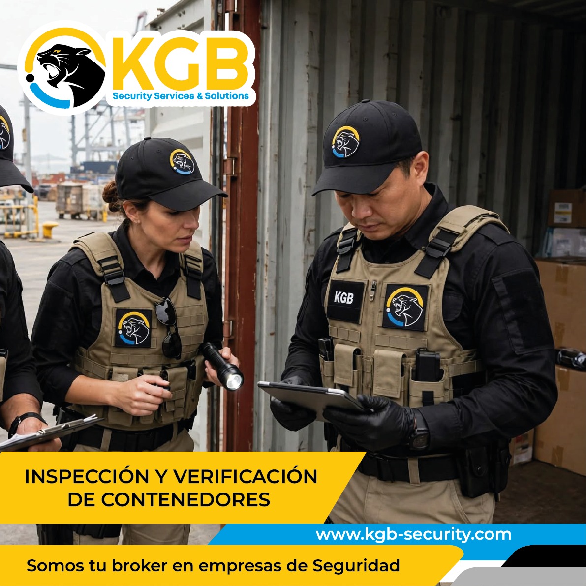 Personal de KGB revisa y verifica un contenedor en el puerto
