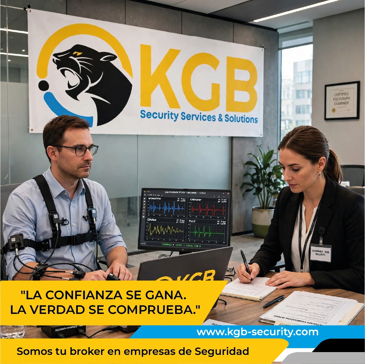 Equipo profesional realiza una evaluación poligráfica